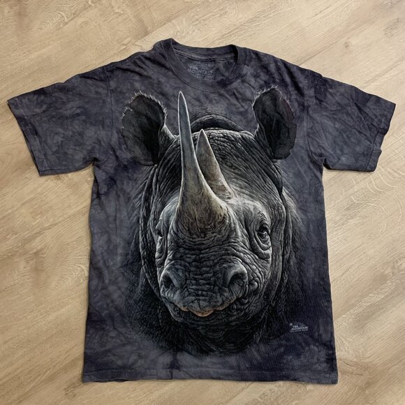 The Mountain Rhino Head T-Shirt Mens Small S Tie Dye Gray Wildlife Nature Animal - Picture 1 of 7